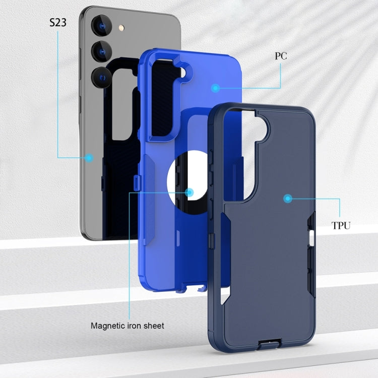 Blue 2 in 1 Magnetic PC + TPU Phone Case for Samsung Galaxy A03s, showcasing its sleek design and durable materials.